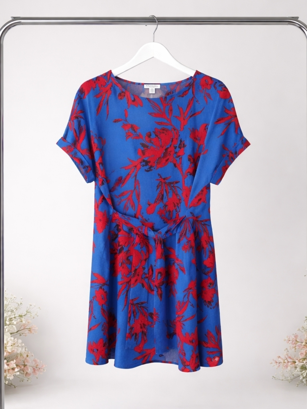 Carolina Belle Royal Blue Dress with Red Floral Print Beach Festival Vacation